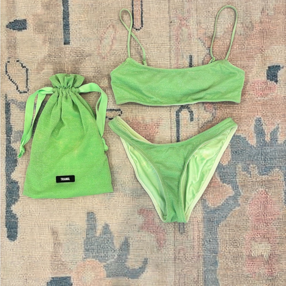 Green Sparkly Triangl Bikini XS